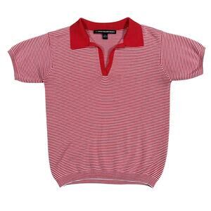 Vintage Red White Striped Knit Polo Top Short Sleeve Women’s Small Ellen Tracy